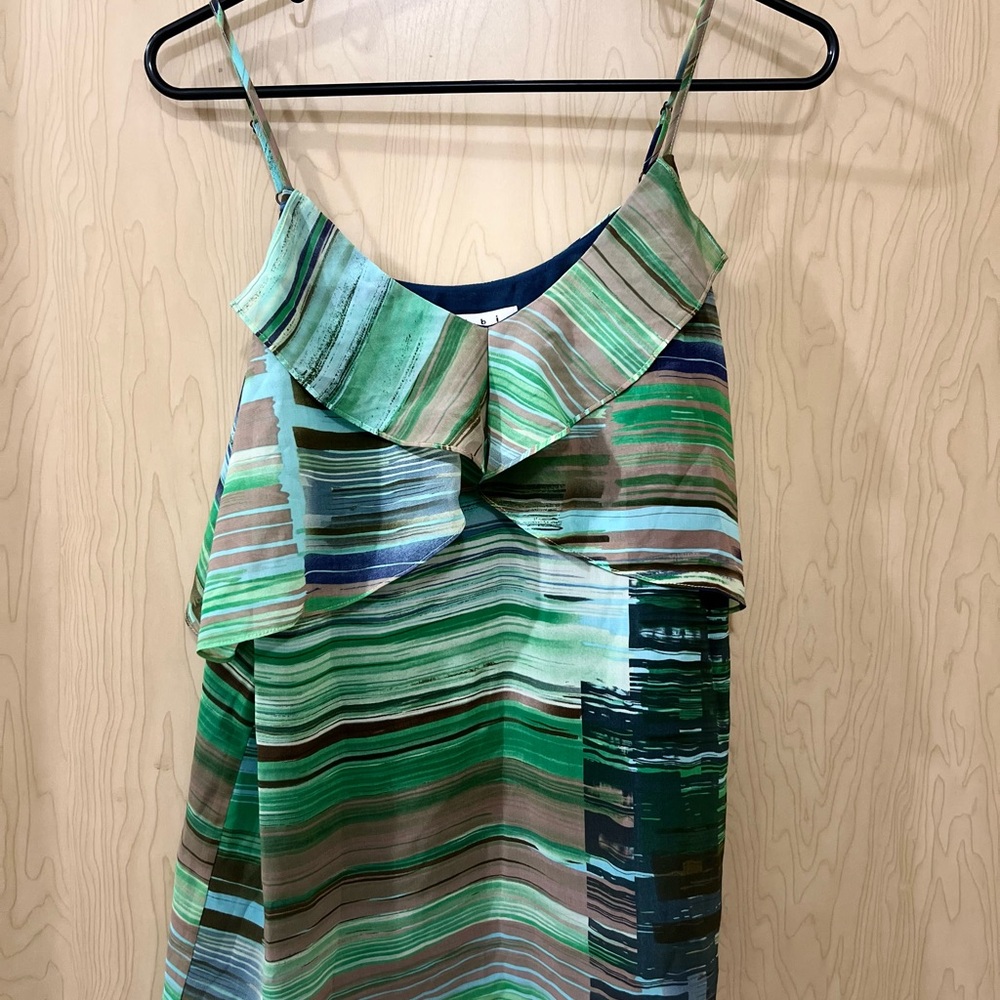 CAbi Green Asymmetrical Ruffled Camisole